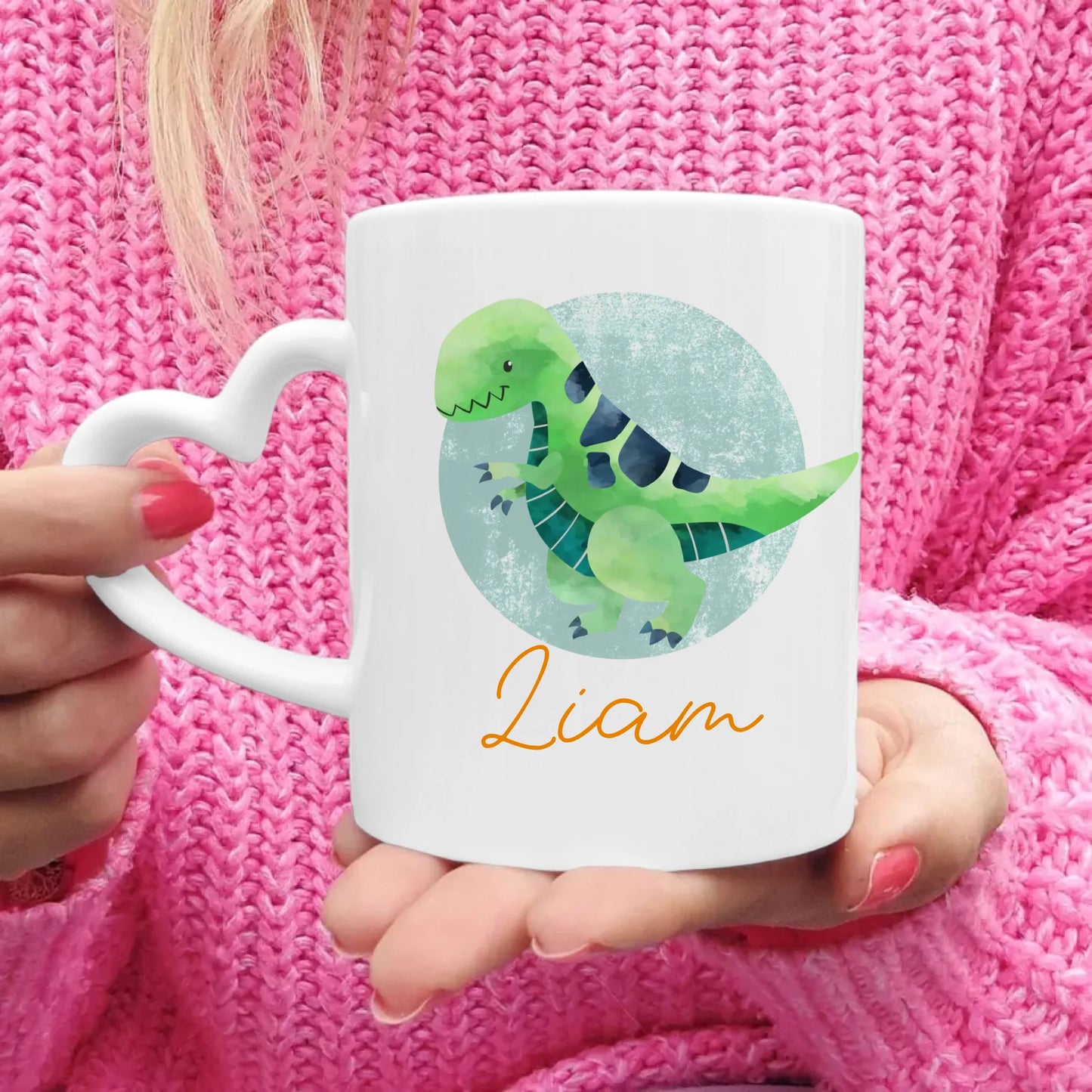 Personalisierte Kindertasse mit Dino und Namen