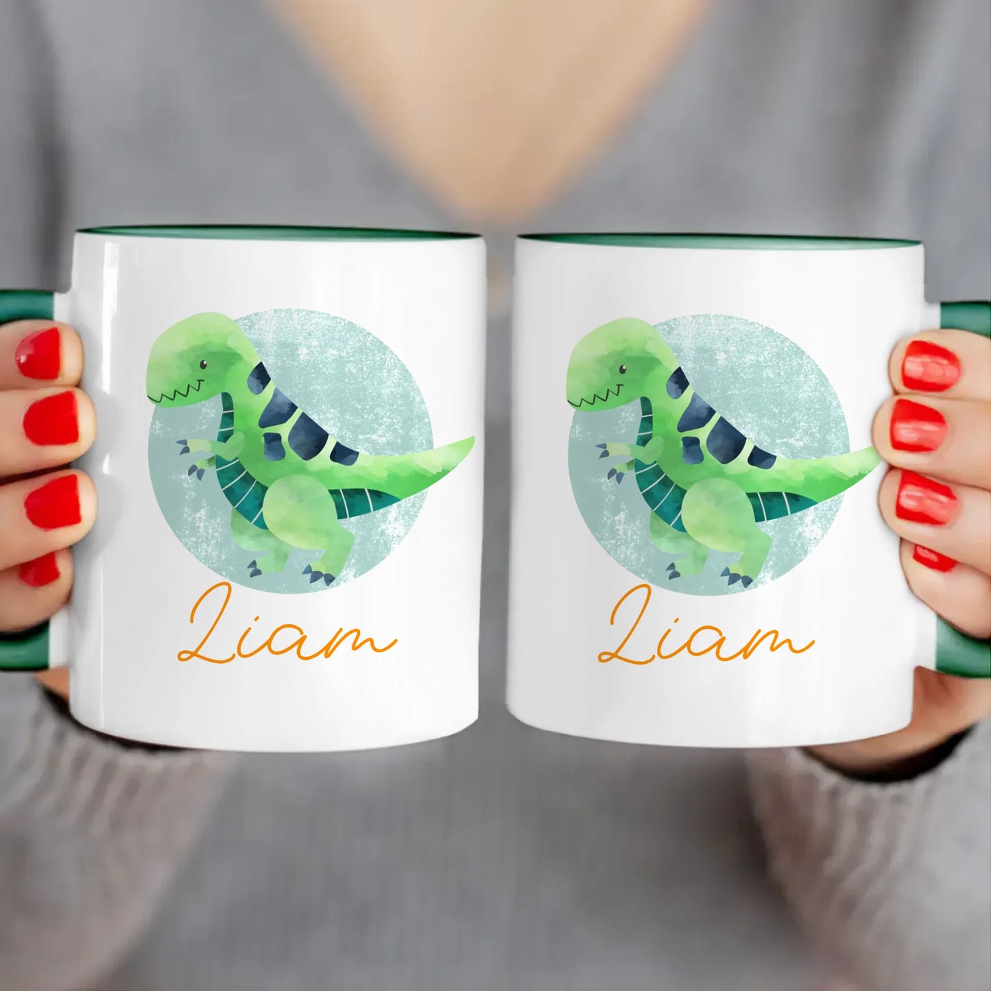 Personalisierte Kindertasse mit Dino und Namen