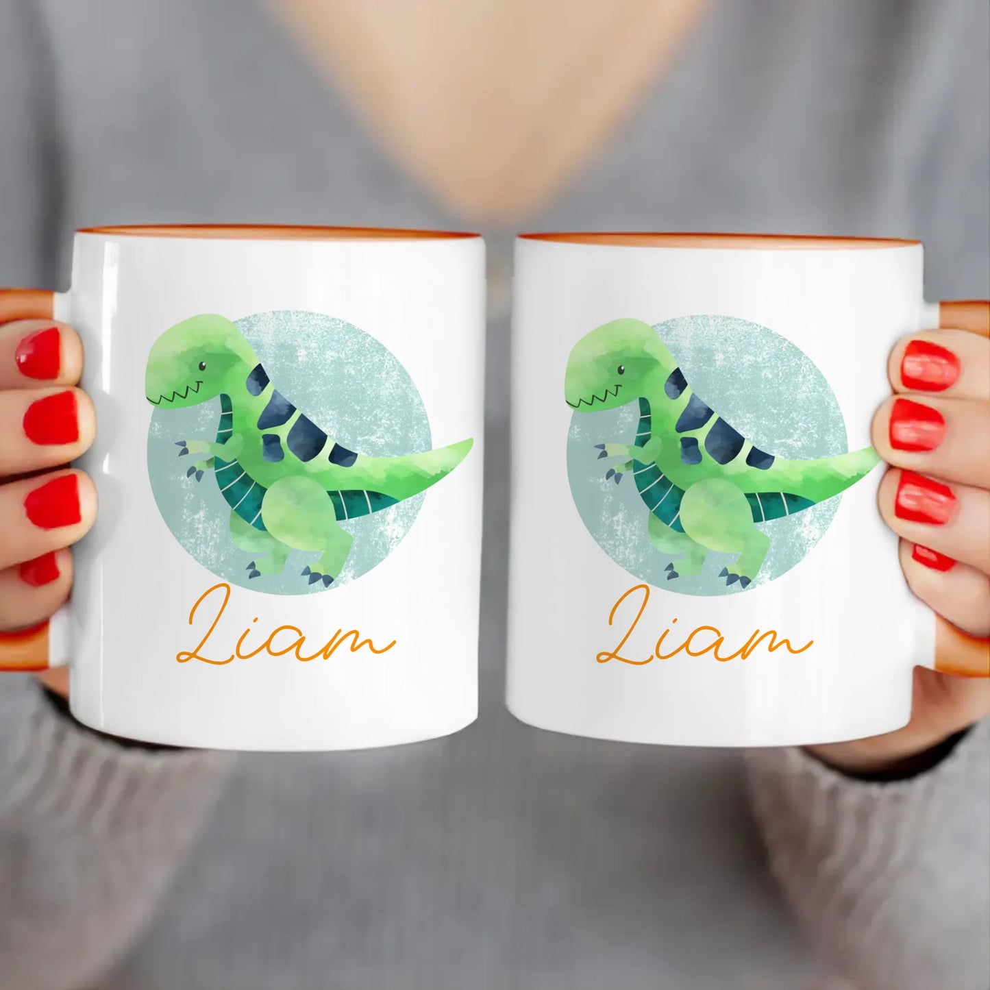 Personalisierte Kindertasse mit Dino und Namen