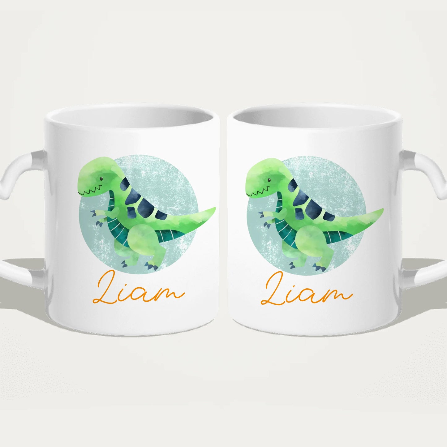 Personalisierte Kindertasse mit Dino und Namen