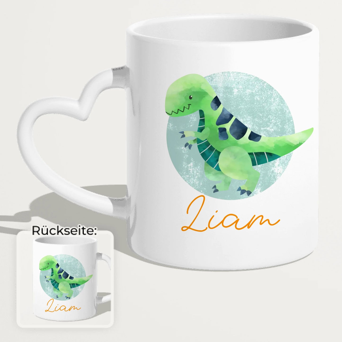 Personalisierte Kindertasse mit Dino und Namen