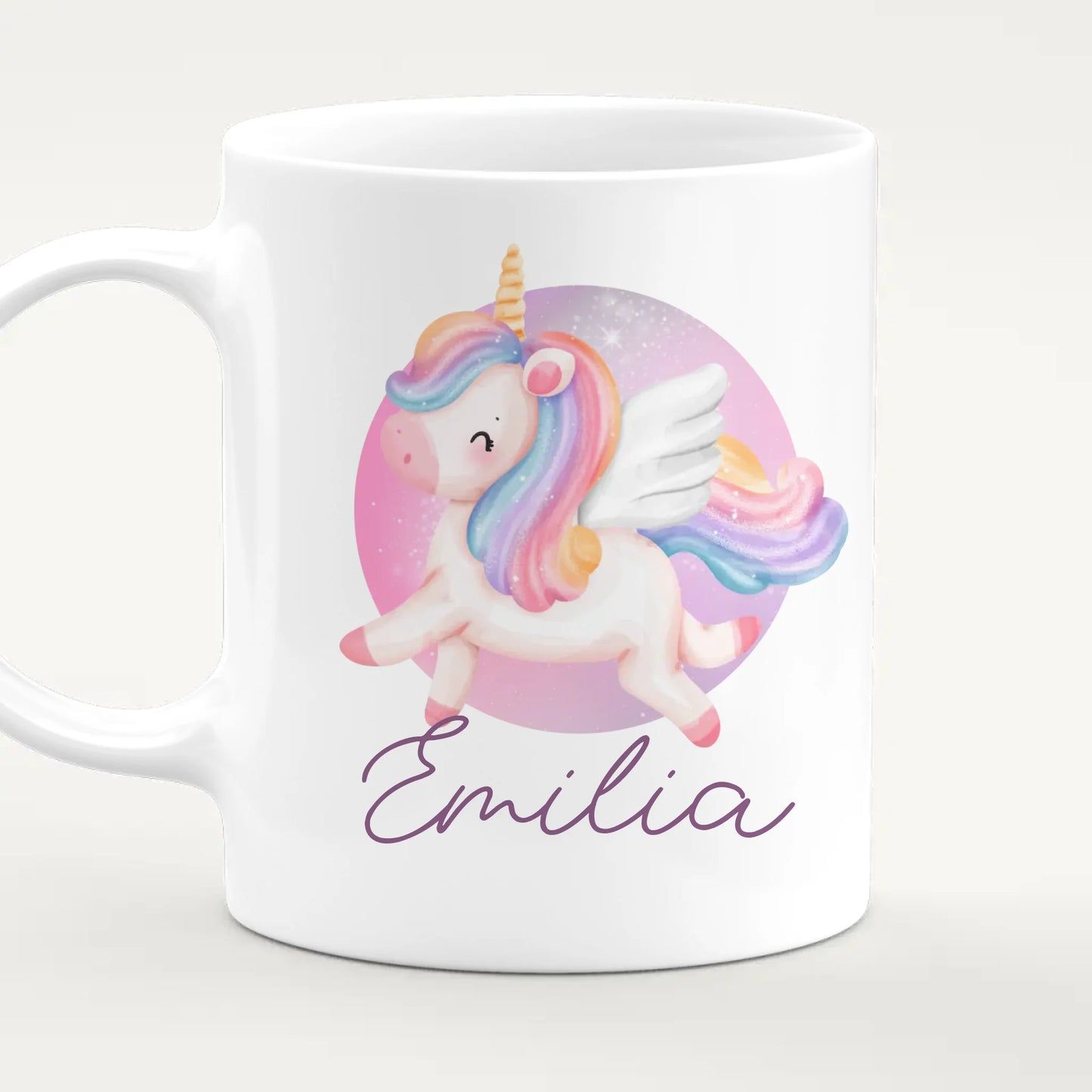 Personalisierte Kindertasse mit Einhorn und Namen