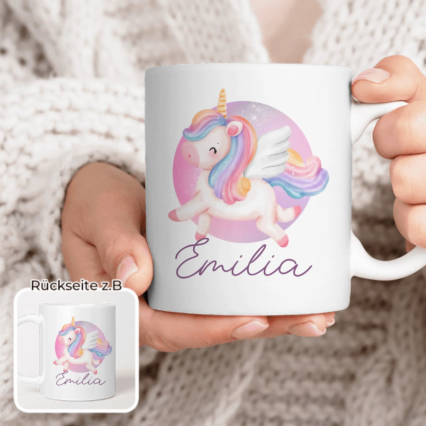Personalisierte Kindertasse mit Einhorn und Namen