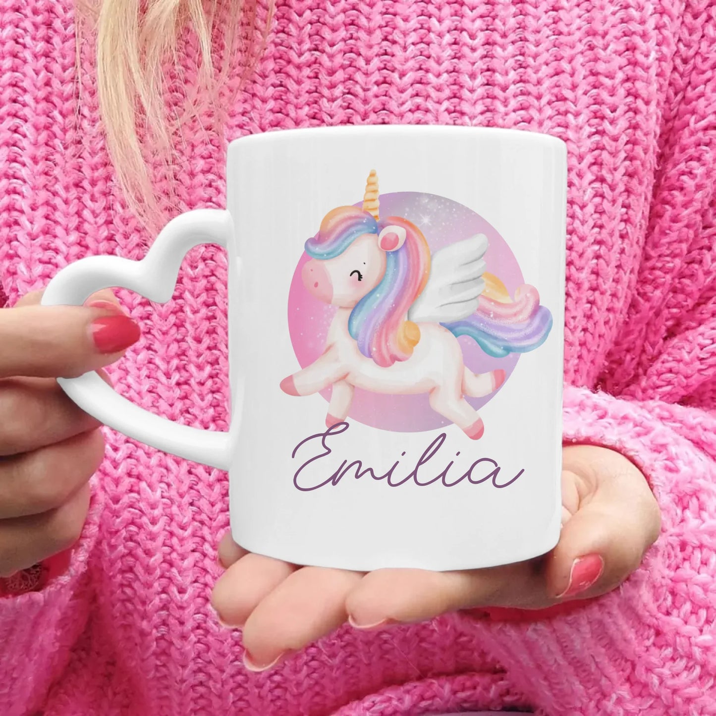 Personalisierte Kindertasse mit Einhorn und Namen