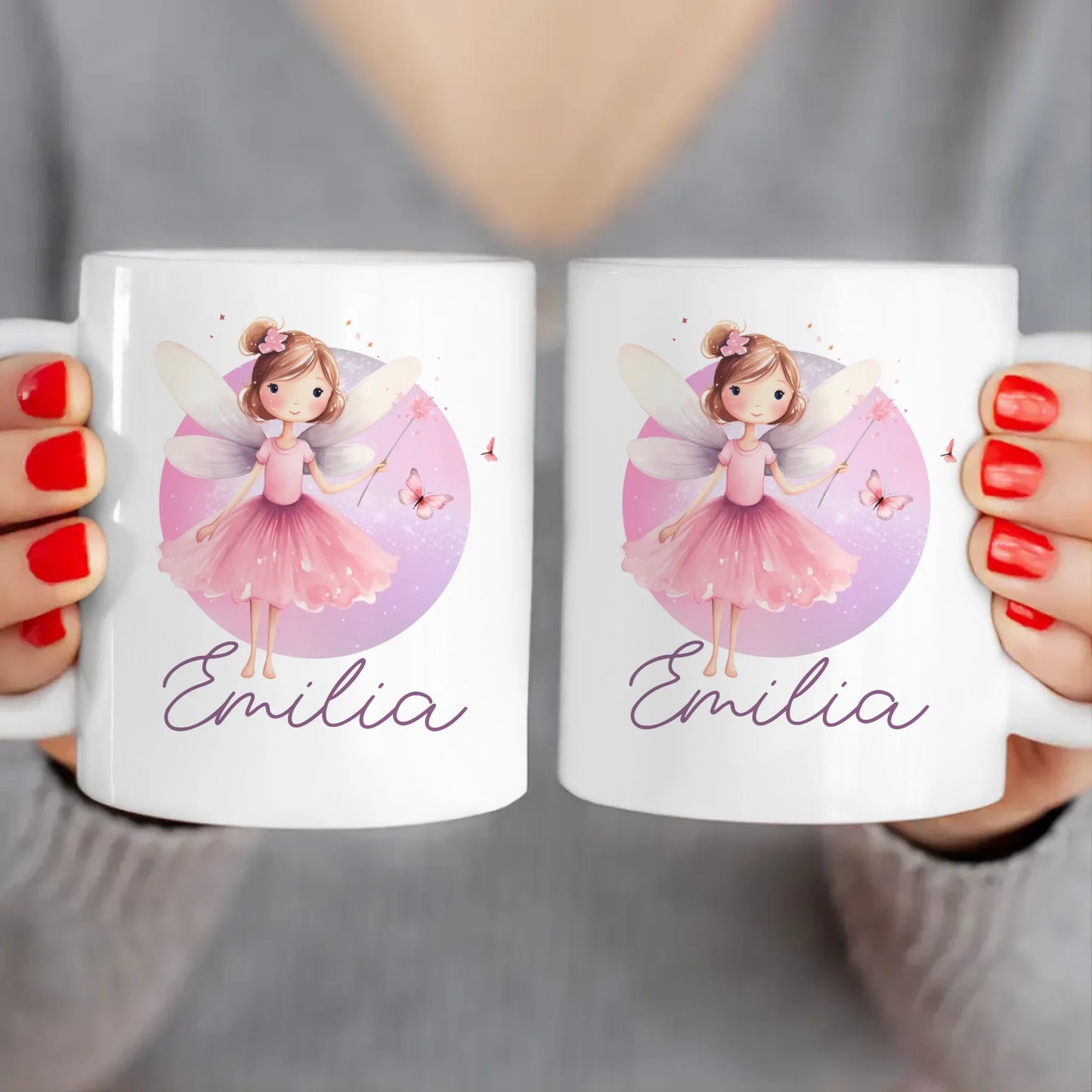 Personalisierte Kindertasse mit Fee und Namen