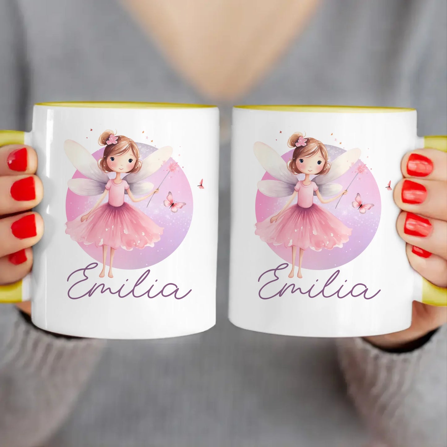 Personalisierte Kindertasse mit Fee und Namen