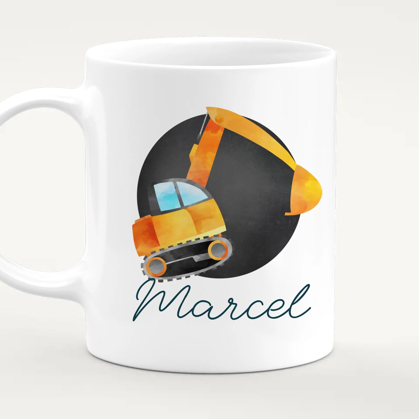 Personalisierte Kindertasse mit Bagger und Namen