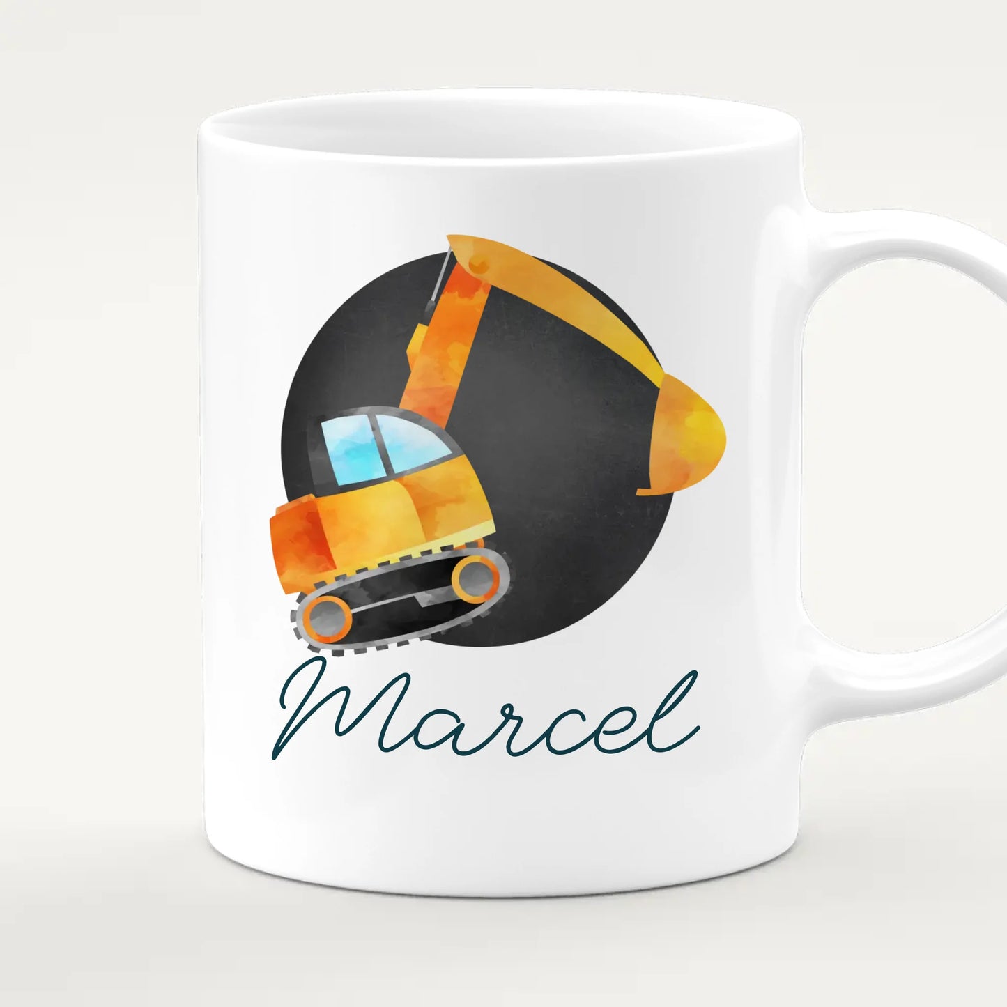 Personalisierte Kindertasse mit Bagger und Namen