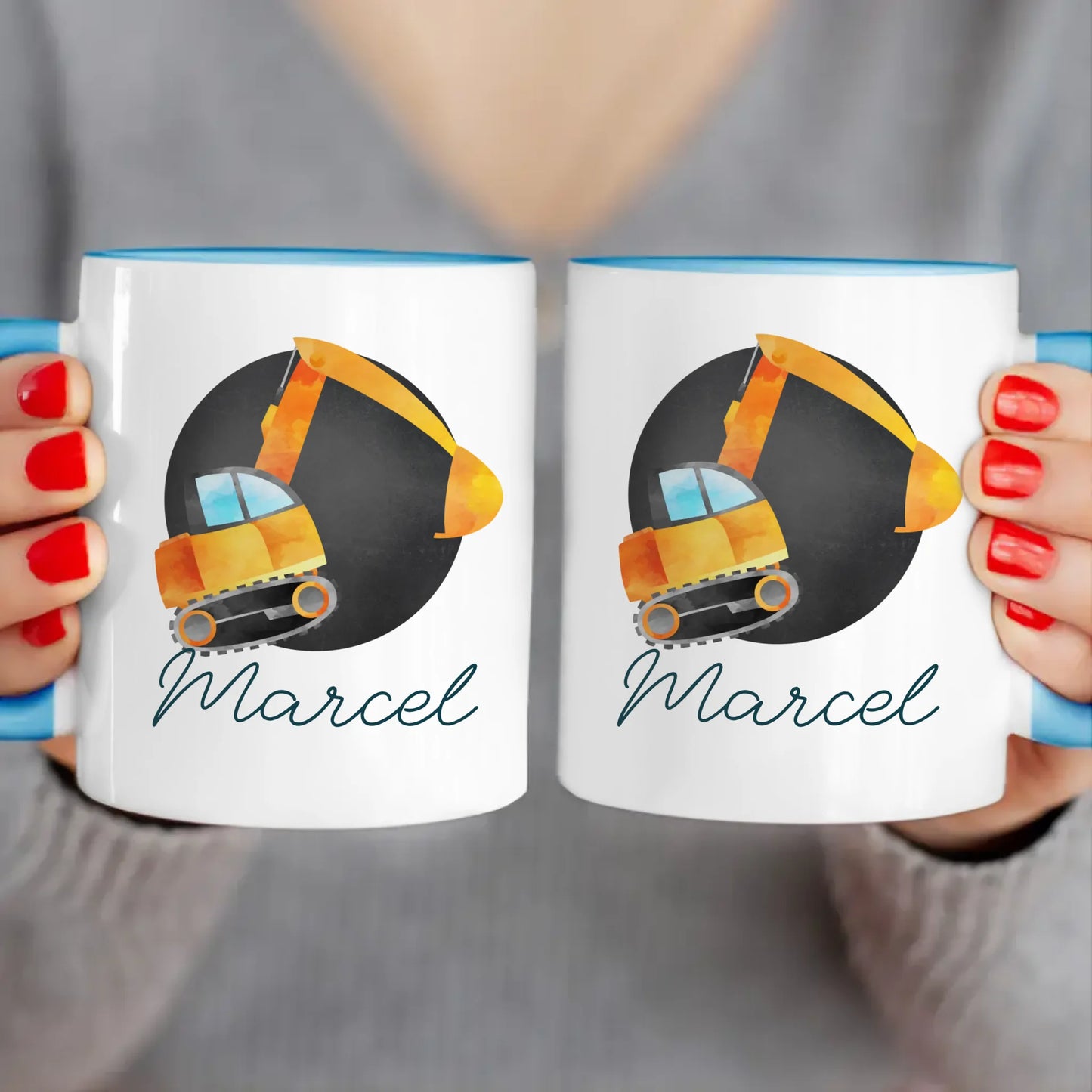 Personalisierte Kindertasse mit Bagger und Namen