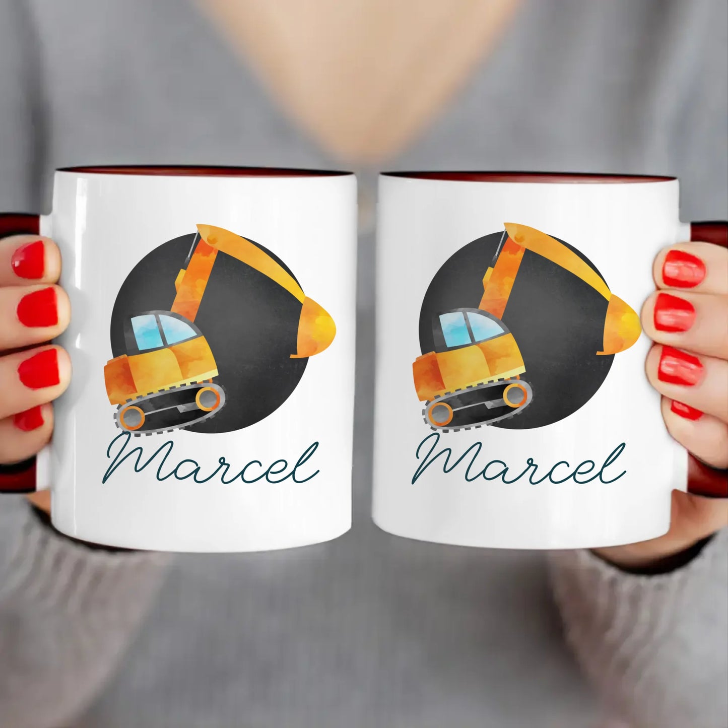 Personalisierte Kindertasse mit Bagger und Namen
