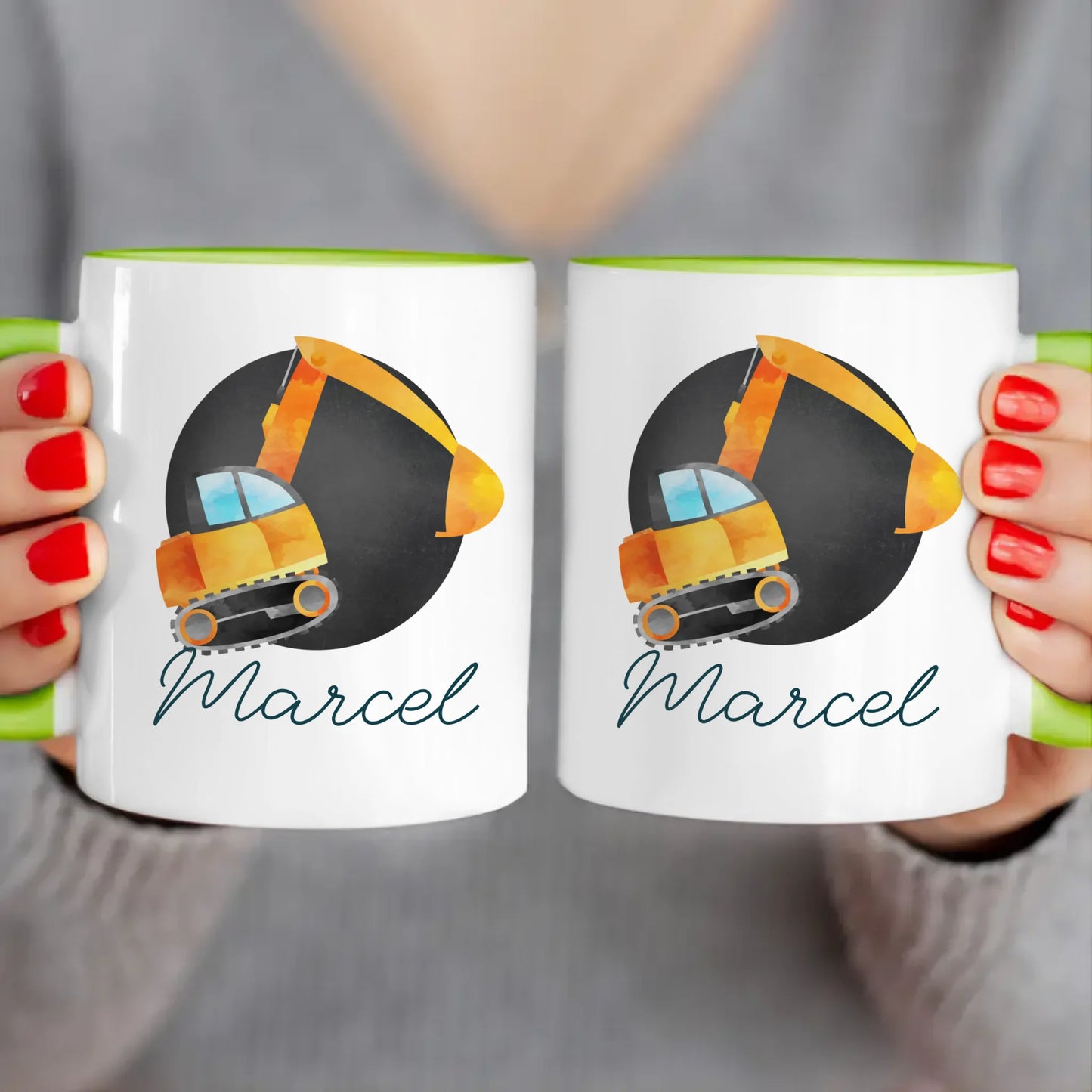 Personalisierte Kindertasse mit Bagger und Namen