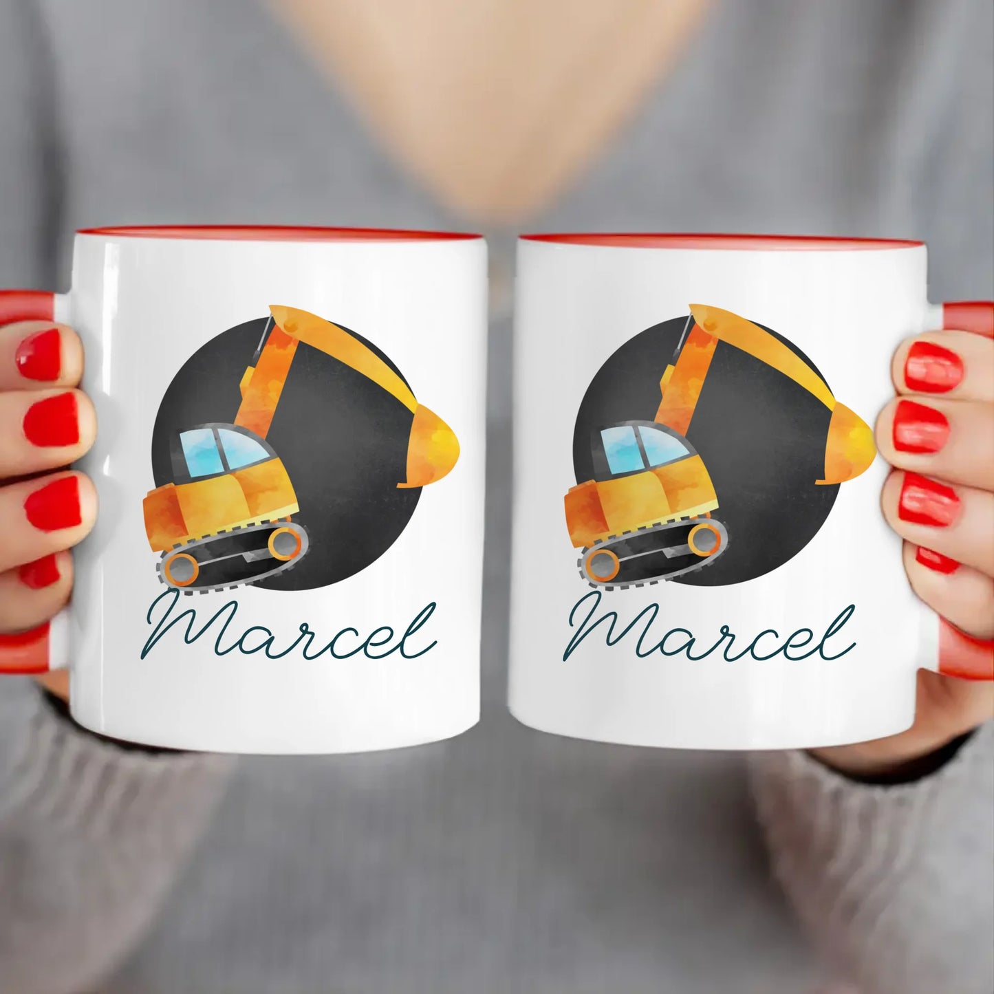 Personalisierte Kindertasse mit Bagger und Namen