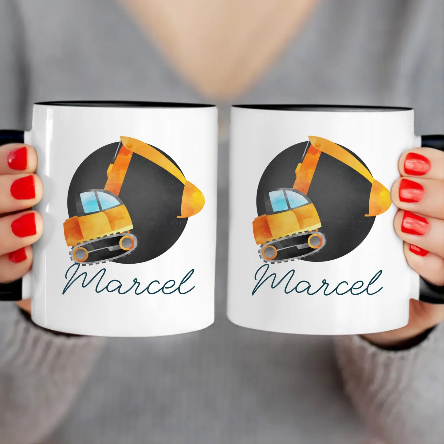 Personalisierte Kindertasse mit Bagger und Namen