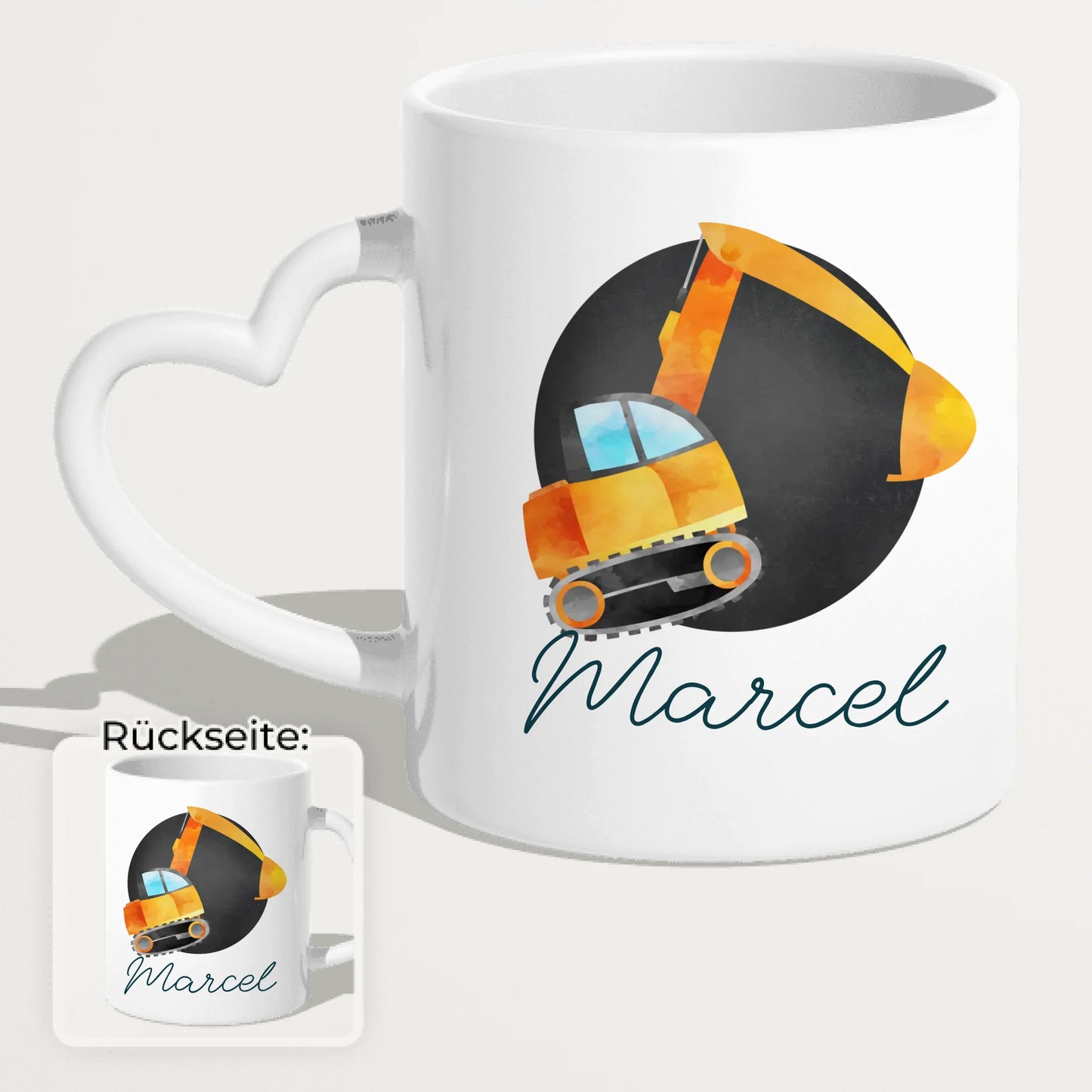 Personalisierte Kindertasse mit Bagger und Namen