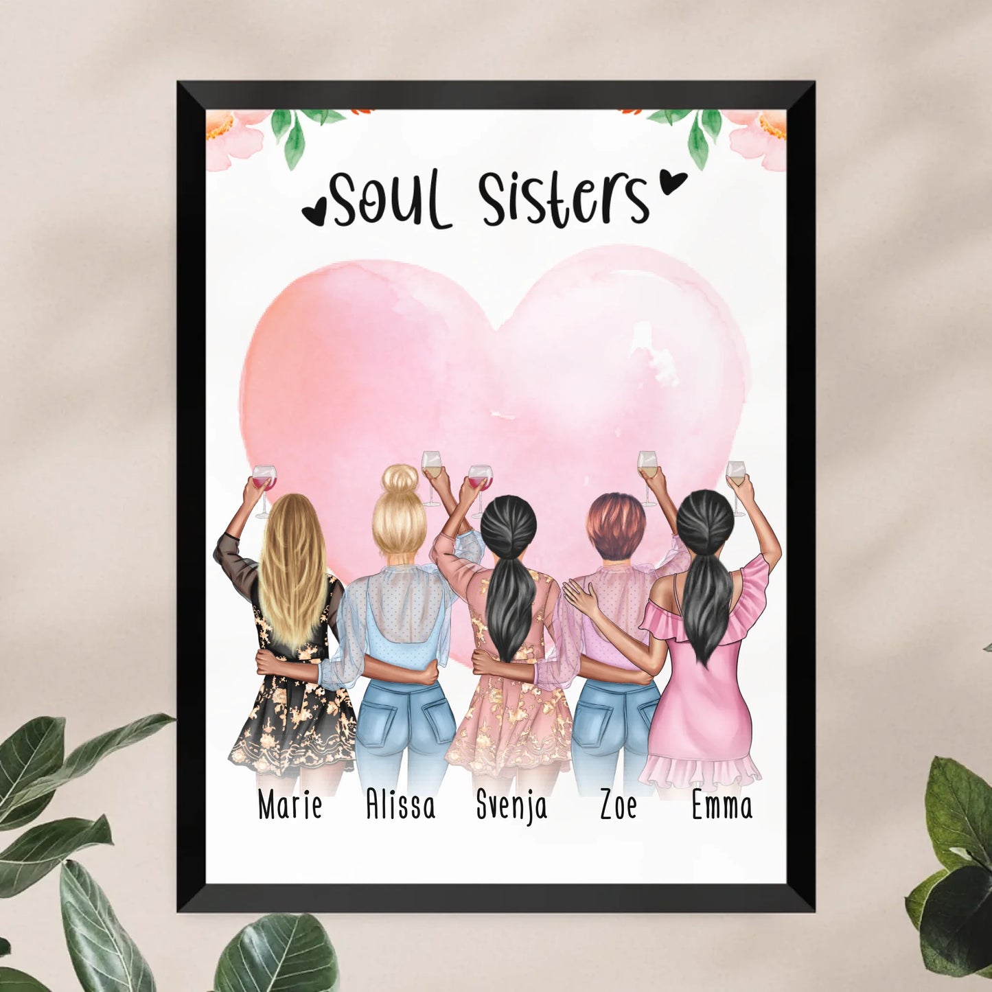 Personalisiertes Poster - Beste Freundinnen (5 Freundinnen) - Best Friends