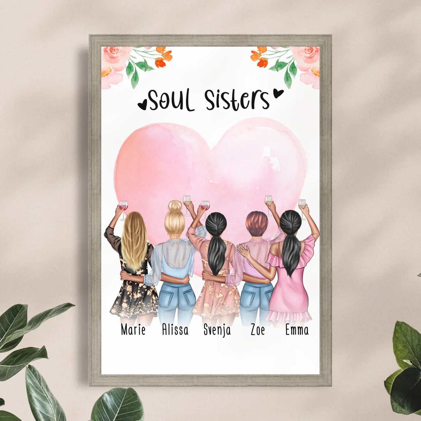 Personalisiertes Poster - Beste Freundinnen (5 Freundinnen) - Best Friends