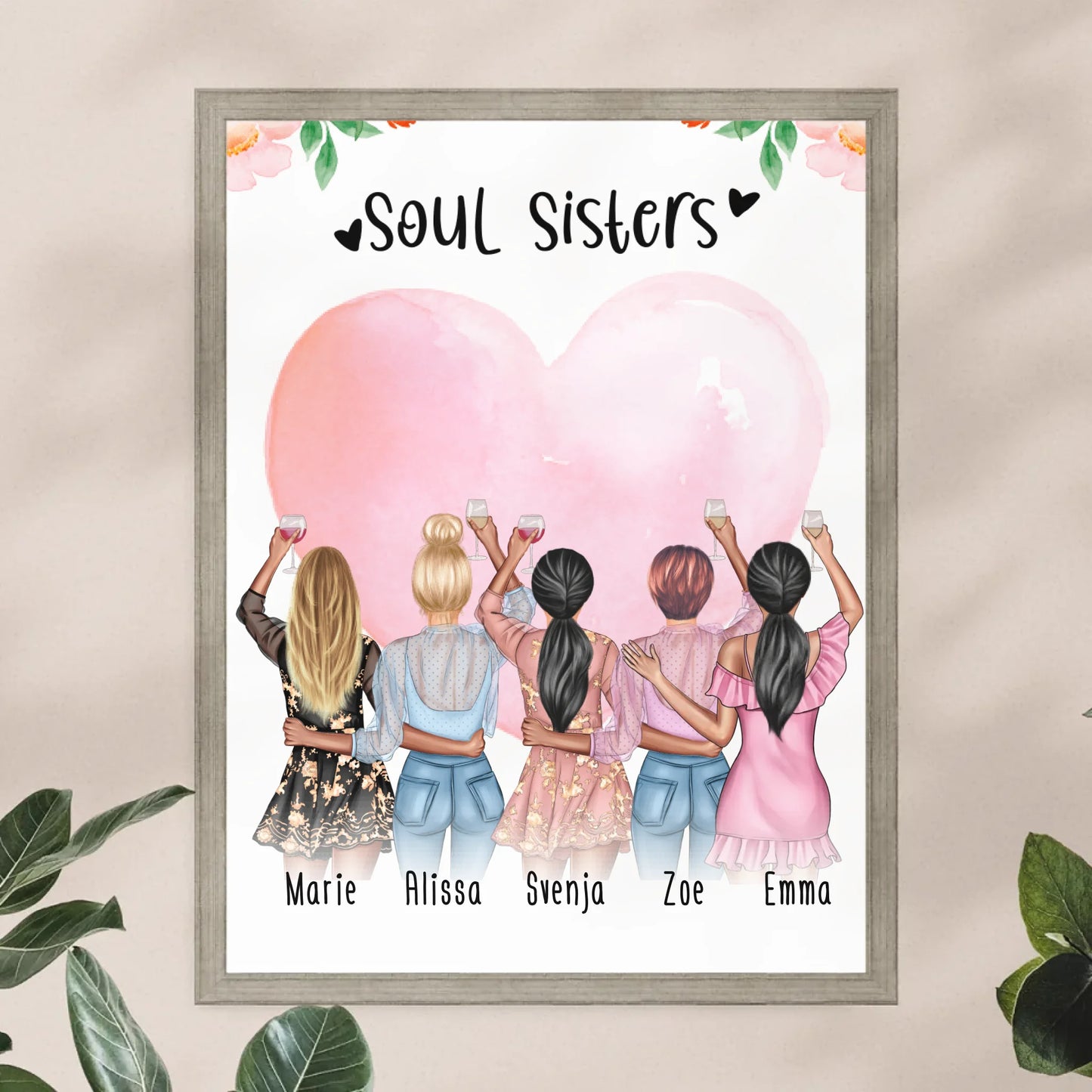 Personalisiertes Poster - Beste Freundinnen (5 Freundinnen) - Best Friends