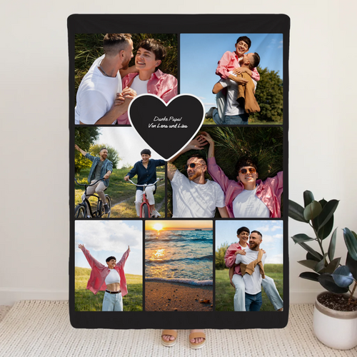 Personalisierte Decke - Papa Fotocollage mit Herz mit 7 Bildern