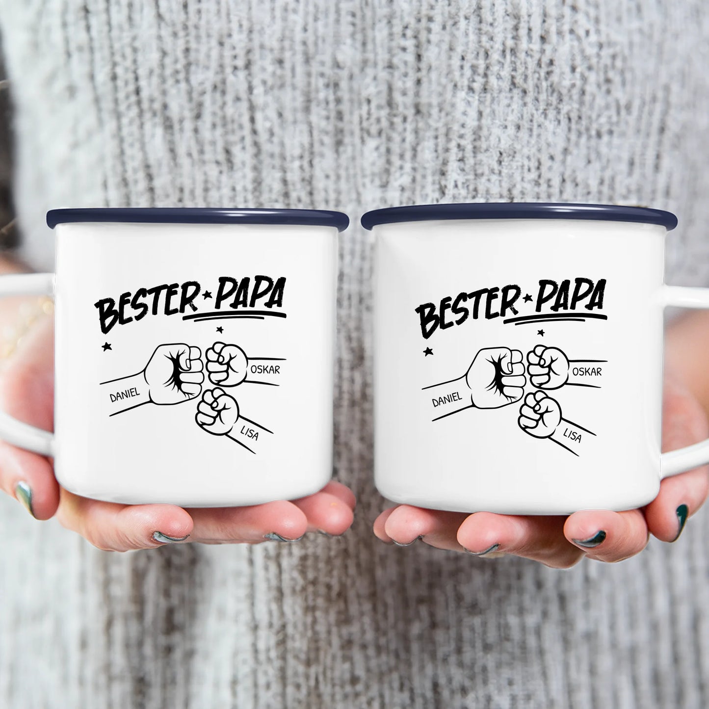 Personalisierte Tasse - Bester Papa Faustcheck/Fist Bump schwarz/weiß
