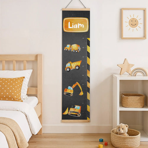 Personalisierte Kinder Messlatte - Baustellen Design + Kindername