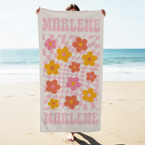 Personalisiertes Badetuch - Retro Blumendesign mit Name