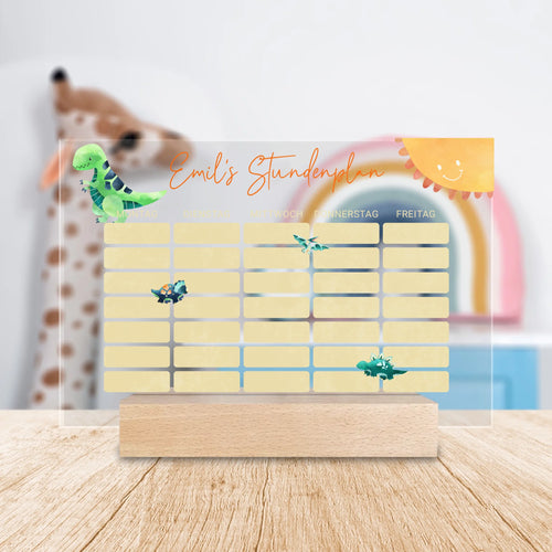 Personalisierter Stundenplan - Dino Design mit Namen - Geschenk zur Einschulung
