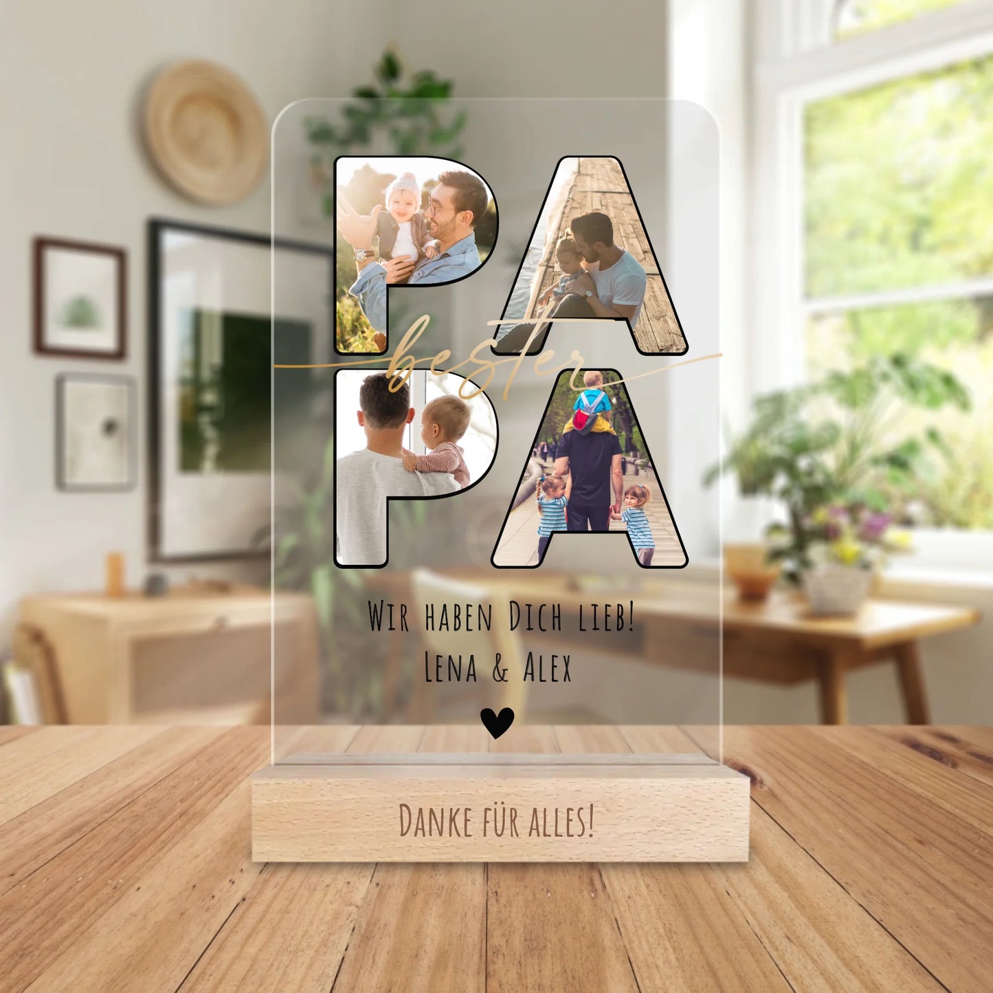 Personalisierte Acrylglasplatte - Papa Schriftzug und deinen Bildern