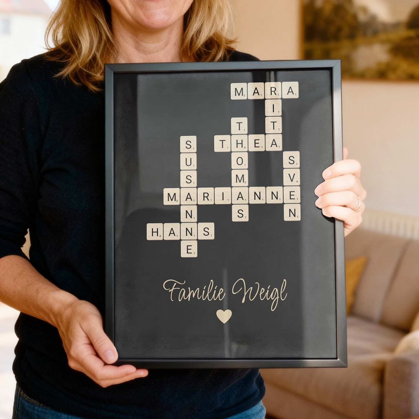 Personalisiertes Poster - Kreuzworträtsel mit bis zu 25 Namen aus der Familie + Familienname