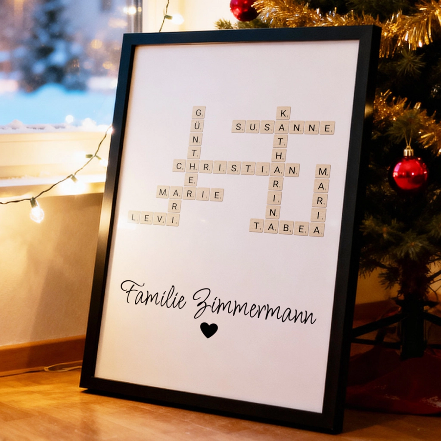 Personalisiertes Poster - Kreuzworträtsel mit bis zu 25 Namen aus der Familie + Familienname