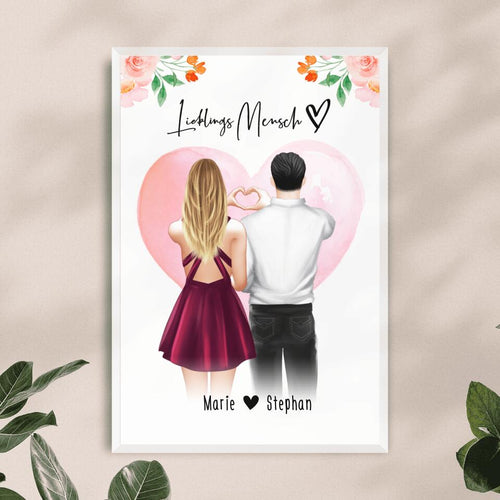 Personalisiertes Poster mit Paar (stehend) - Herz mit Händen - Pärchen Poster