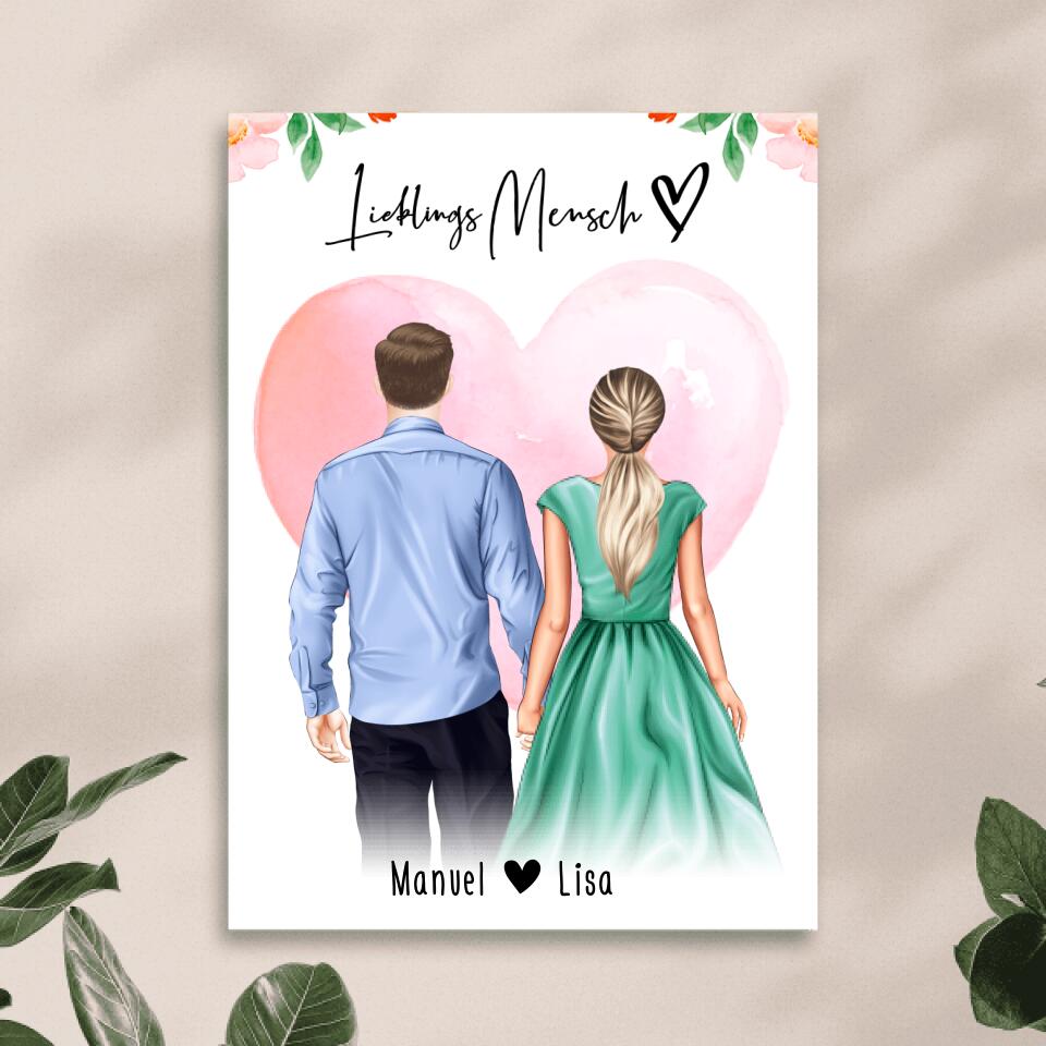 Personalisiertes Poster mit Paar (stehend) - Hemd und Kleid - Pärchen Poster