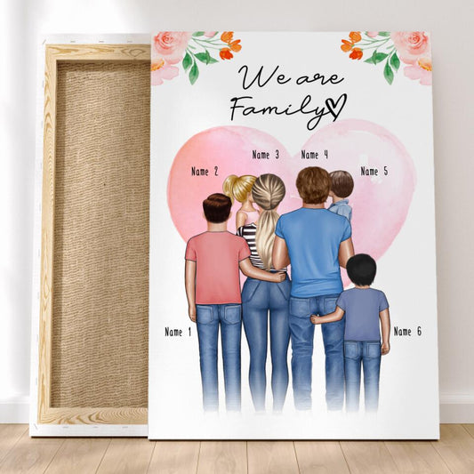 Personalisierte Leinwand - Familie + 1-4 Kinder