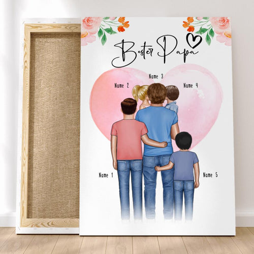 Personalisierte Leinwand - Papa/Vater + 1-4 Kinder