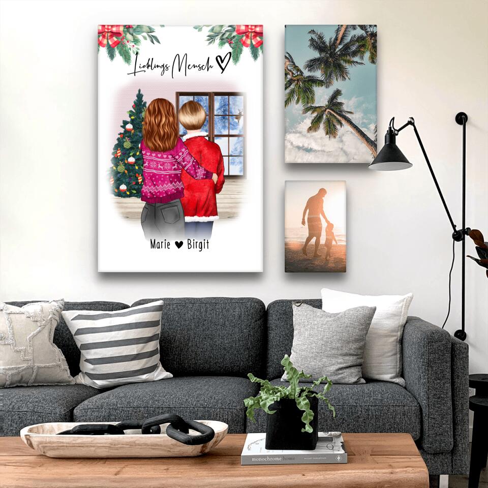 Personalisierte Leinwand - Mutter/Mama + Tochter (stehend) - Weihnachtsleinwand