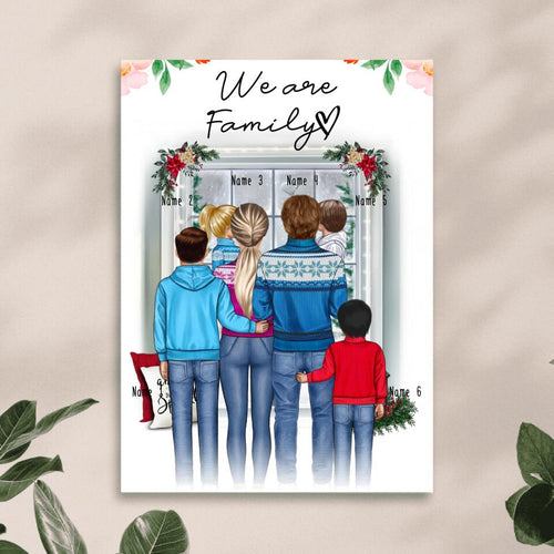 Personalisiertes Poster - Familie + 1-4 Kinder - Weihnachtsposter