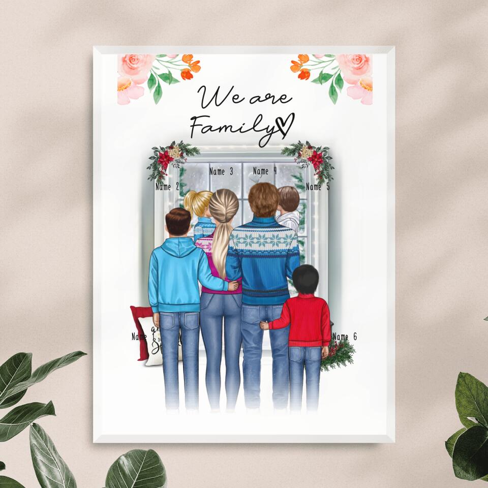 Personalisiertes Poster - Familie + 1-4 Kinder - Weihnachtsposter