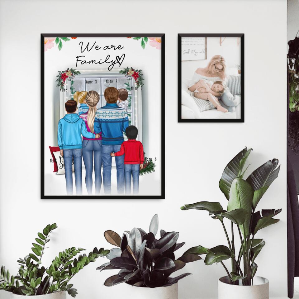 Personalisiertes Poster - Familie + 1-4 Kinder - Weihnachtsposter