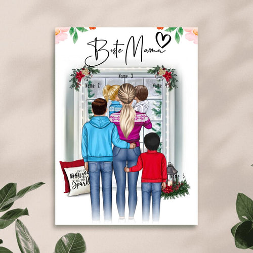 Personalisiertes Poster - Mama/Mutter + 1-4 Kinder - Weihnachtsposter