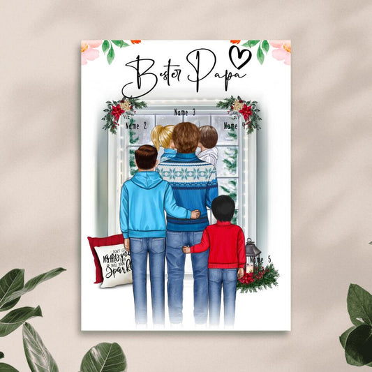 Personalisiertes Poster - Papa/Vater + 1-4 Kinder - Weihnachtsposter