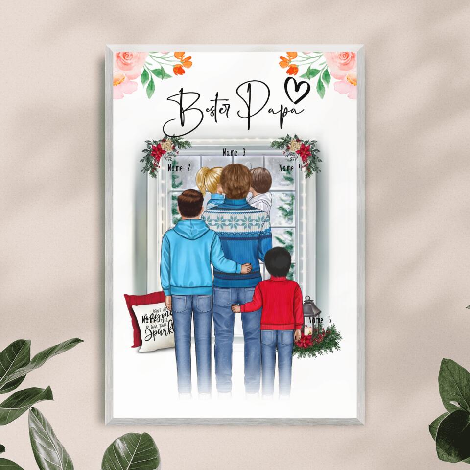 Personalisiertes Poster - Papa/Vater + 1-4 Kinder - Weihnachtsposter