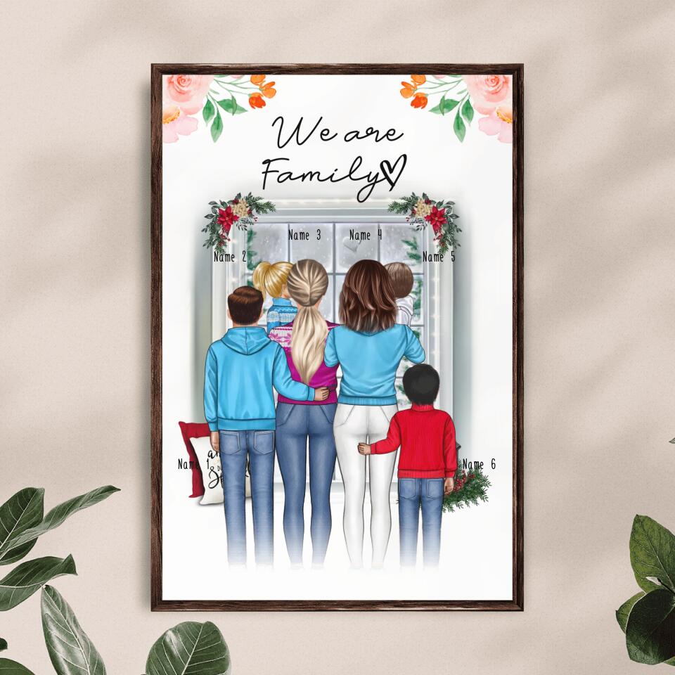 Personalisiertes Poster - Familie (lesbisch/gleichgeschlechtlich) + 1-4 Kinder - Weihnachtsposter