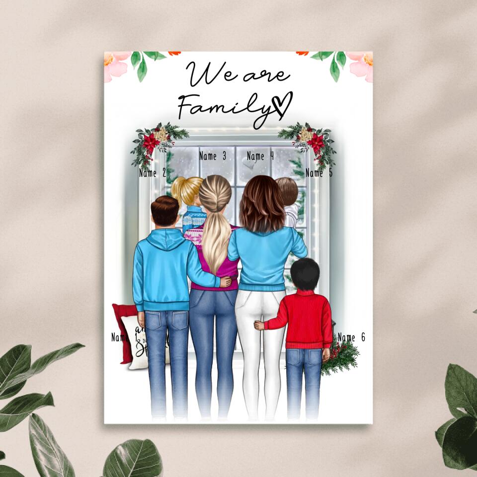 Personalisiertes Poster - Familie (lesbisch/gleichgeschlechtlich) + 1-4 Kinder - Weihnachtsposter