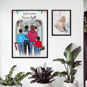 Personalisiertes Poster - Familie (schwul/gleichgeschlechtlich) + 1-4 Kinder - Weihnachtsposter