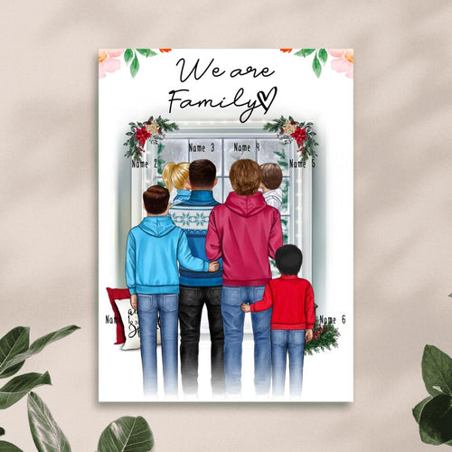 Personalisiertes Poster - Familie (schwul/gleichgeschlechtlich) + 1-4 Kinder - Weihnachtsposter