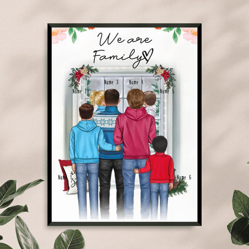 Personalisiertes Poster - Familie (schwul/gleichgeschlechtlich) + 1-4 Kinder - Weihnachtsposter