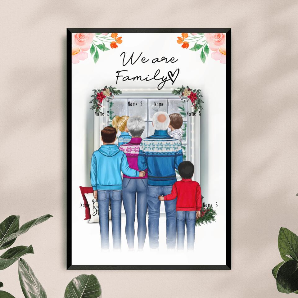 Personalisiertes Poster - Oma + Opa (Großeltern) + 1-4 Kinder - Weihnachtsposter