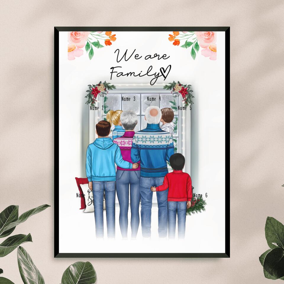 Personalisiertes Poster - Oma + Opa (Großeltern) + 1-4 Kinder - Weihnachtsposter