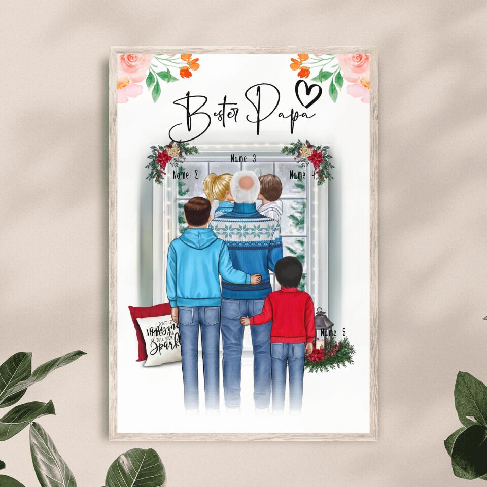 Personalisiertes Poster - Opa + 1-4 Kinder - Weihnachtsposter
