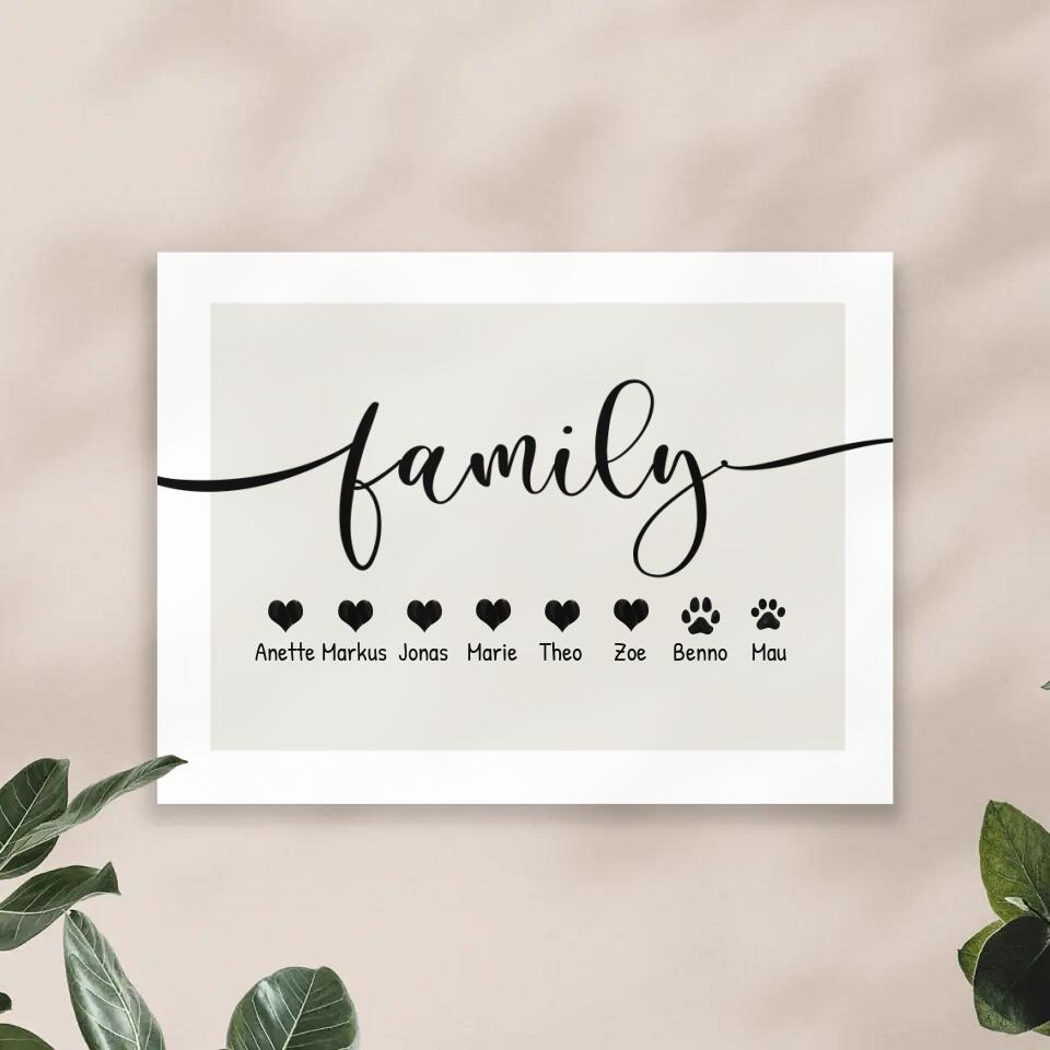 Personalisiertes Poster - Family Schriftzug (2-8 Personen/Tiere)