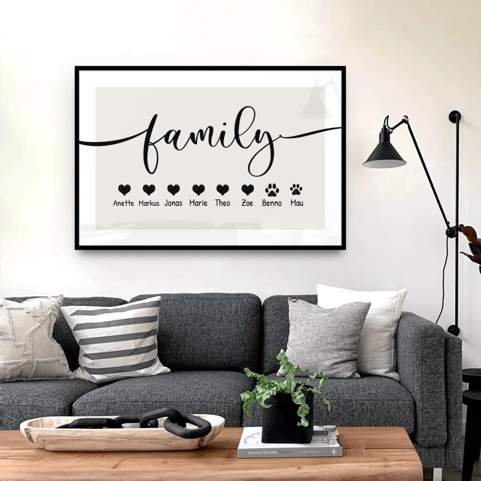 Personalisiertes Poster - Family Schriftzug (2-8 Personen/Tiere)